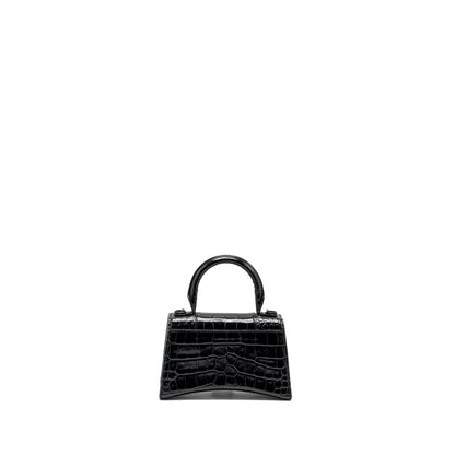 Balenciaga Hourglass Crocodile-Embossed Calfskin So Black