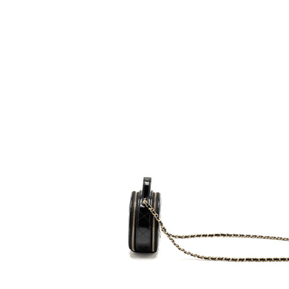 Chanel 22B Top Handle Mini Round Vanity Case With Chain Shiny Lambskin Black LGHW (Microchip)