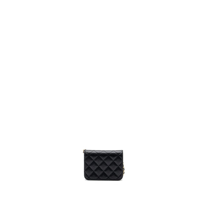 Chanel mini flap card holder with ribbon chain lambskin black LGHW