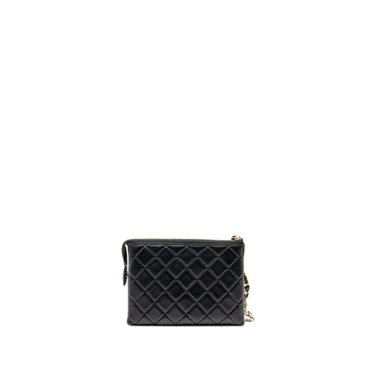 Chanel Coco Charms Chain Quilted Pouch Bag Lambskin Black LGHW