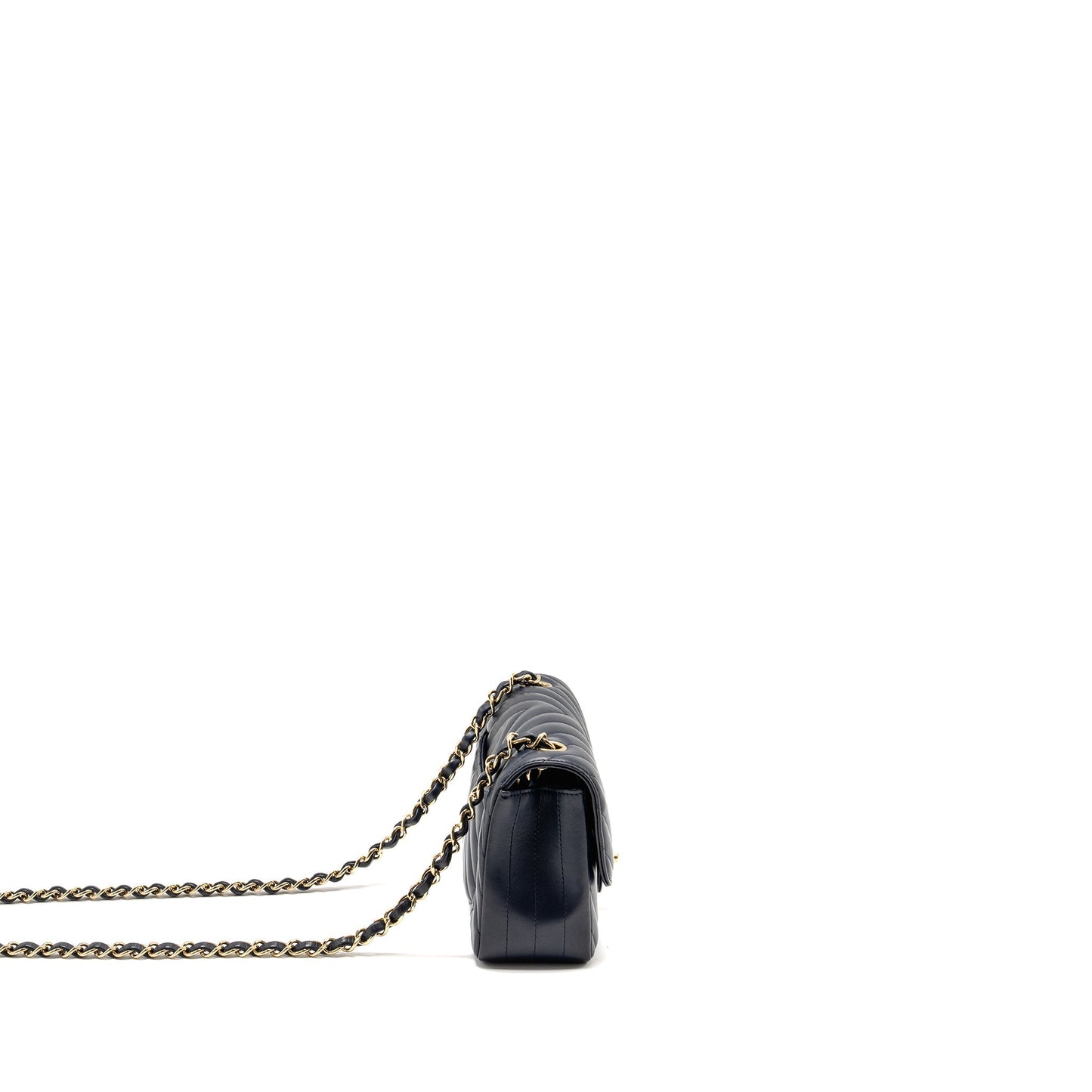 Chanel Mini Rectangular Flap Bag Chevron Lambskin Navy LGHW