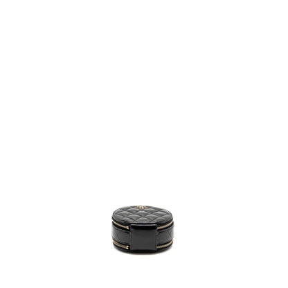 Chanel 22B Top Handle Mini Round Vanity Case With Chain Shiny Lambskin Black LGHW (Microchip)