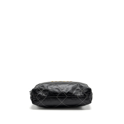 Chanel small 22 bag calfskin with white Stitching black GHW (microchip)