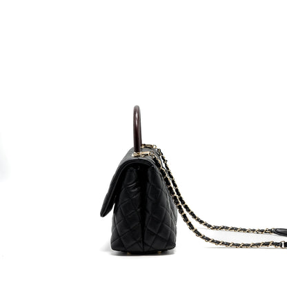 Chanel Medium Coco Handle Flap Bag Lizard Embossed Handle Caviar Black LGHW