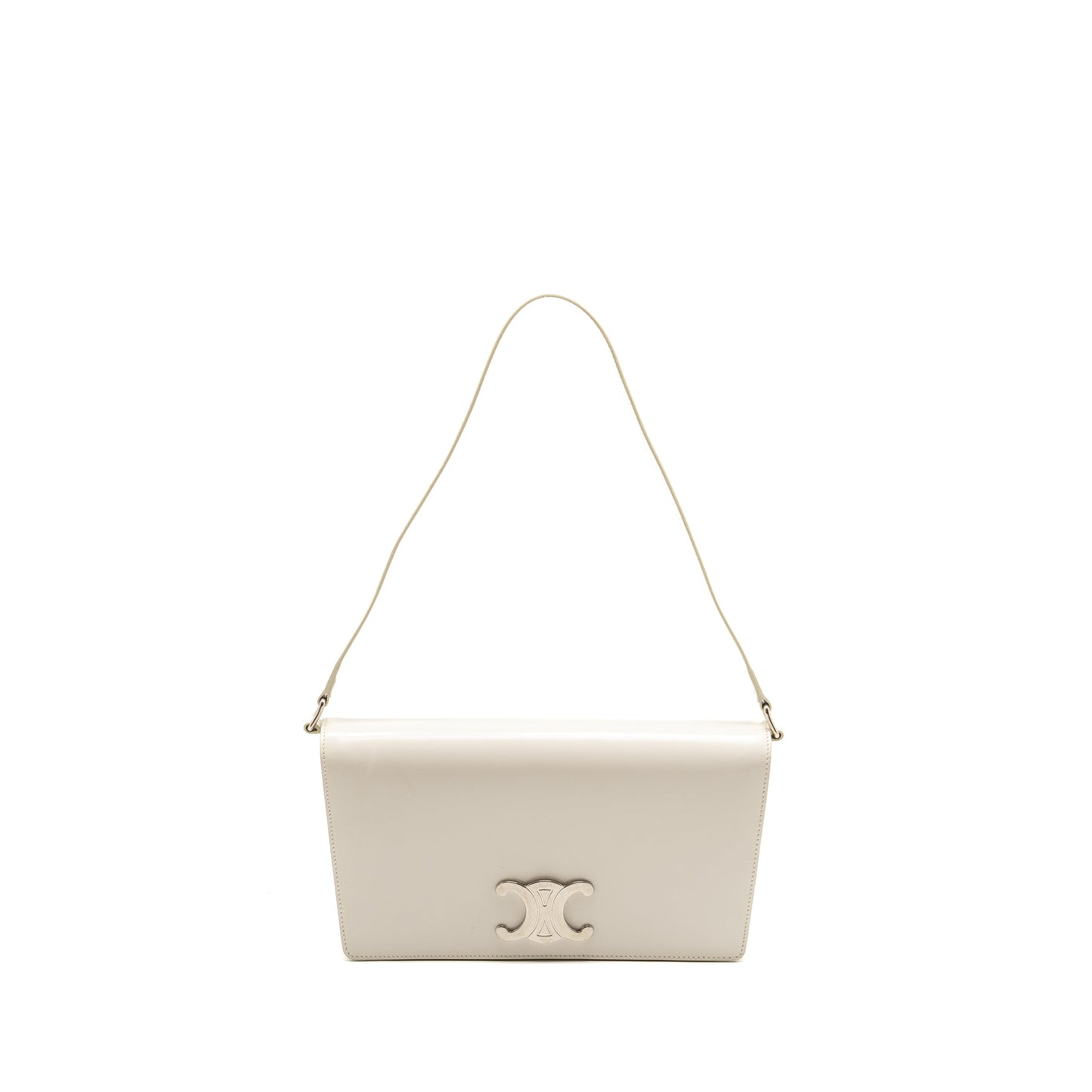 Celine Trapeze Triomphe Mini Purse Calfskin White