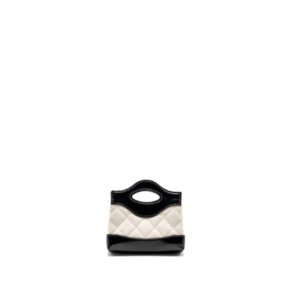 Chanel 31 Nano Clutch with Chain Shiny Lambskin White/Black LGHW (Microchip)