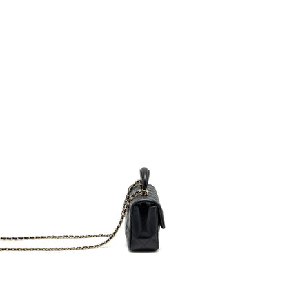 Chanel Top Handle Mini Rectangular Flap Bag Lambskin Black LGHW (Microchip)