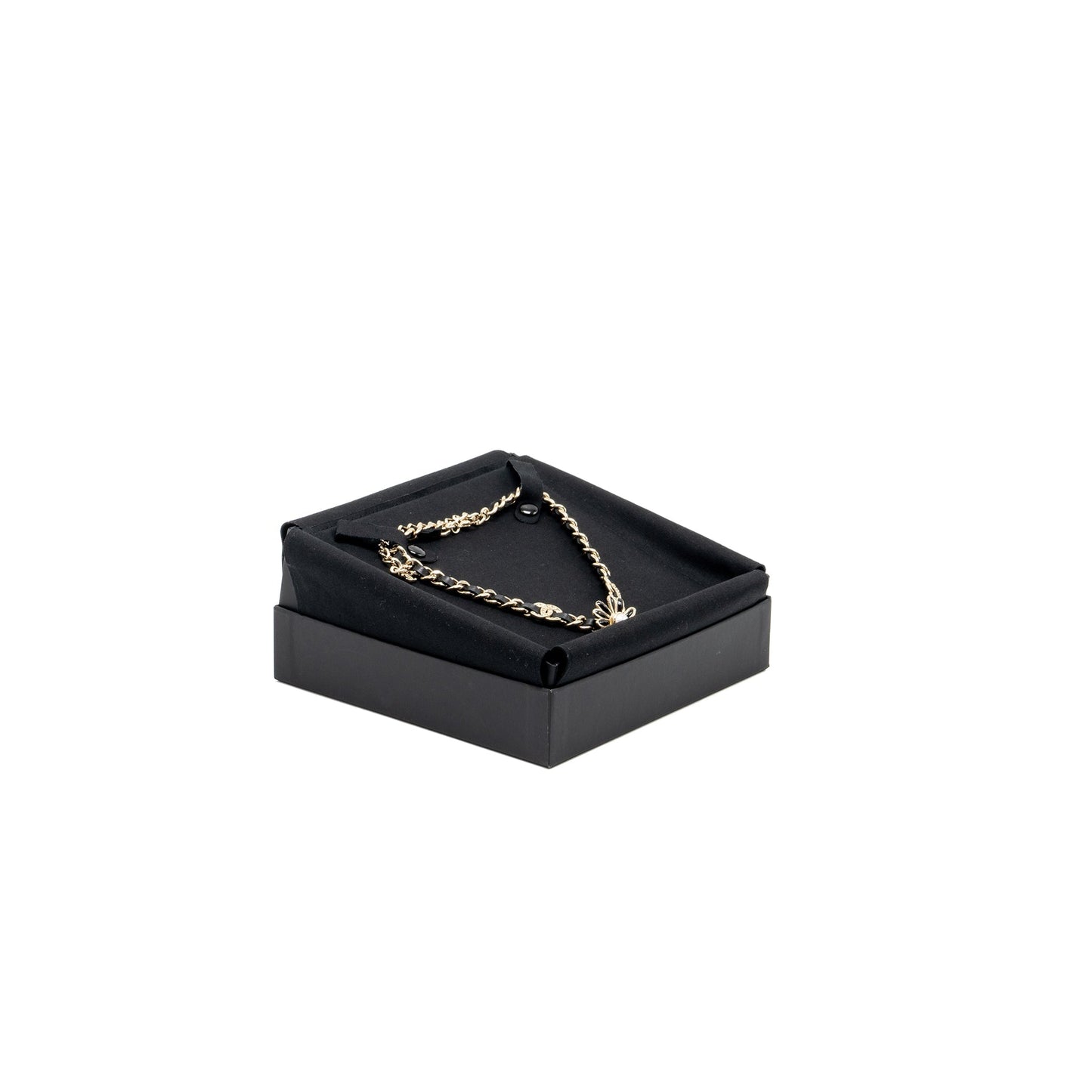 Chanel cc logo leather chain chocker with pearl flower Light Gold Tone