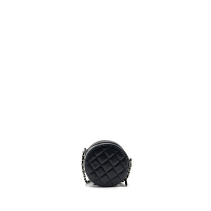 Chanel round sip clutch with chain caviar black SHW