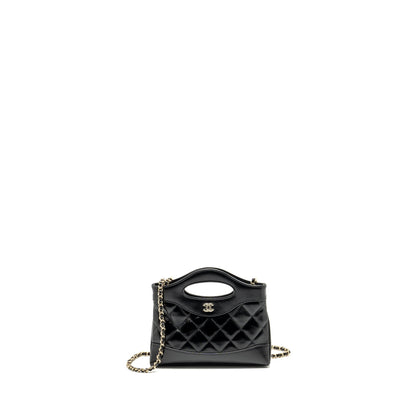 Chanel mini 31 Clutch with Chain Shiny Calfskin Black LGHW (Microchip)