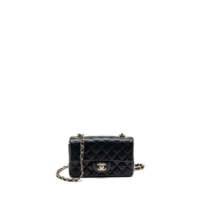 Chanel mini rectangular flap bag lambskin black LGHW (Microchip)