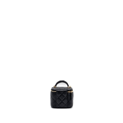 Chanel top handle mini vanity with chain lambskin black LGHW (microchip)