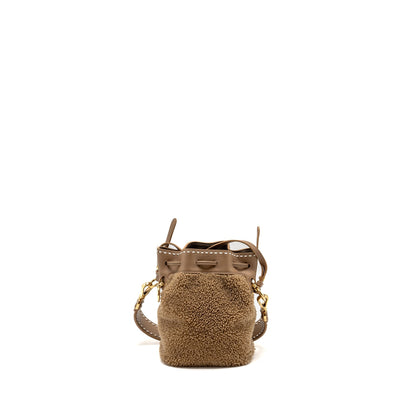 Fendi Mini Mon Tresor Bucket Purse Shearling/Leather Beige