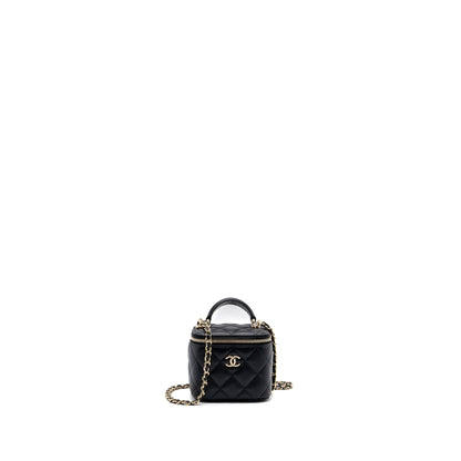 Chanel top handle mini vanity with chain lambskin black LGHW (microchip)