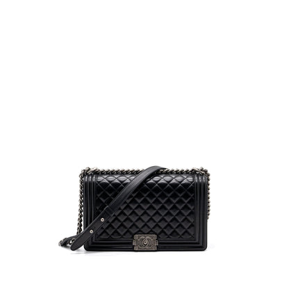 Chanel New Medium Boy Bag Lambskin Black Ruthenium Hardware
