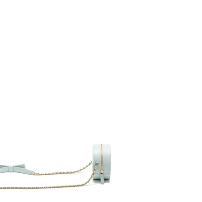 Chanel Mini Round Vanity With ribbon on chain Lambskin Light Blue LGHW