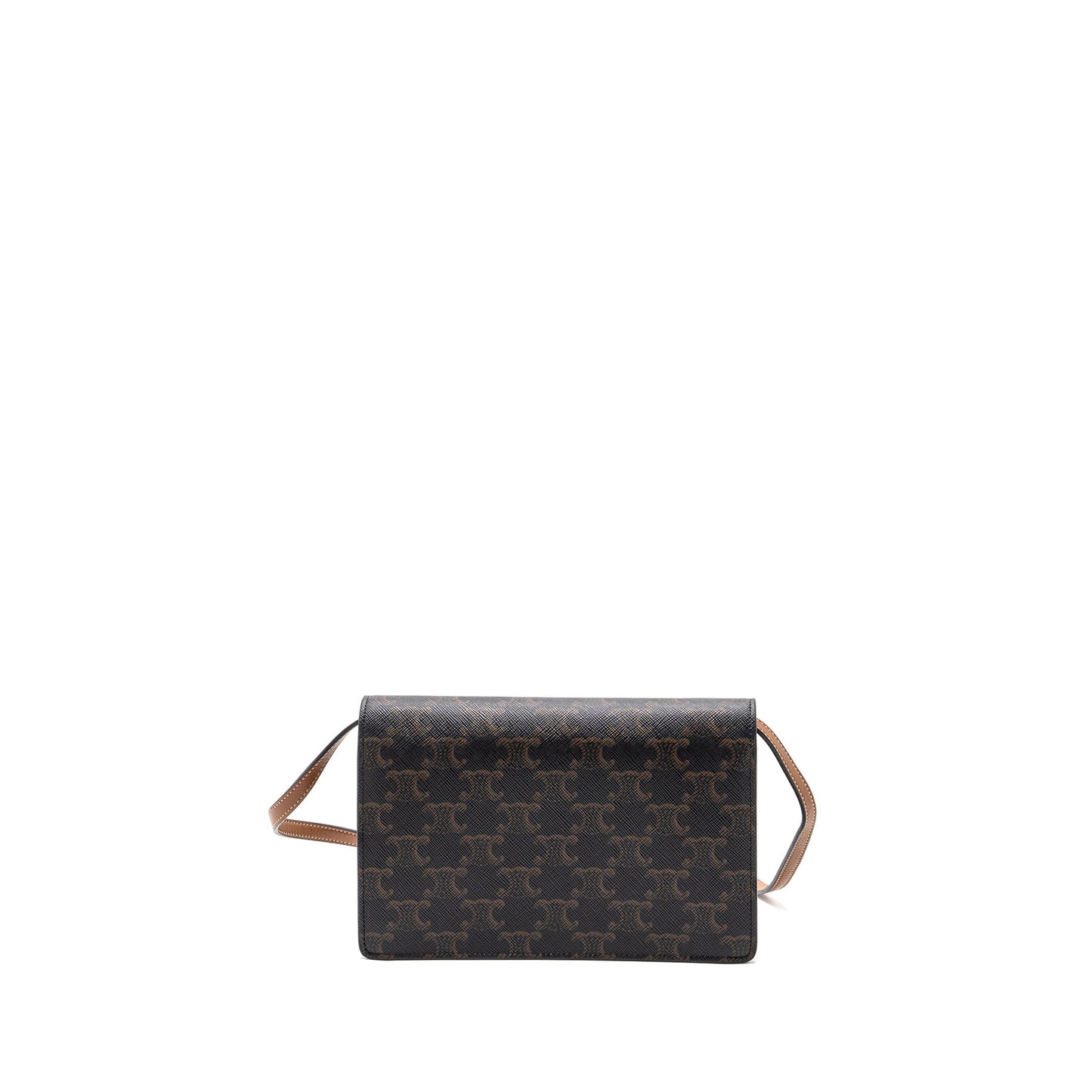 Luxury CELINE wallet on strap triomphe canvas / smooth lambskin tan with