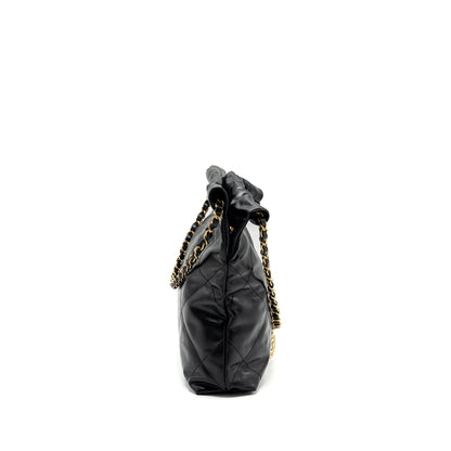 Chanel Small 22 Bag Gold Letter Shiny Calfskin Black GHW (Microchip)