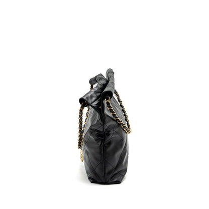 Chanel Small 22 Bag Gold Letter Shiny Calfskin Black GHW (Microchip)