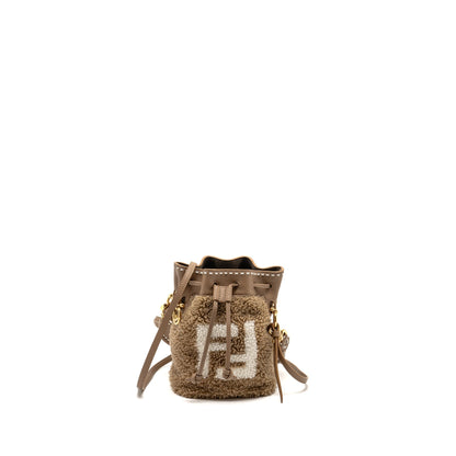 Fendi Mini Mon Tresor Bucket Purse Shearling/Leather Beige
