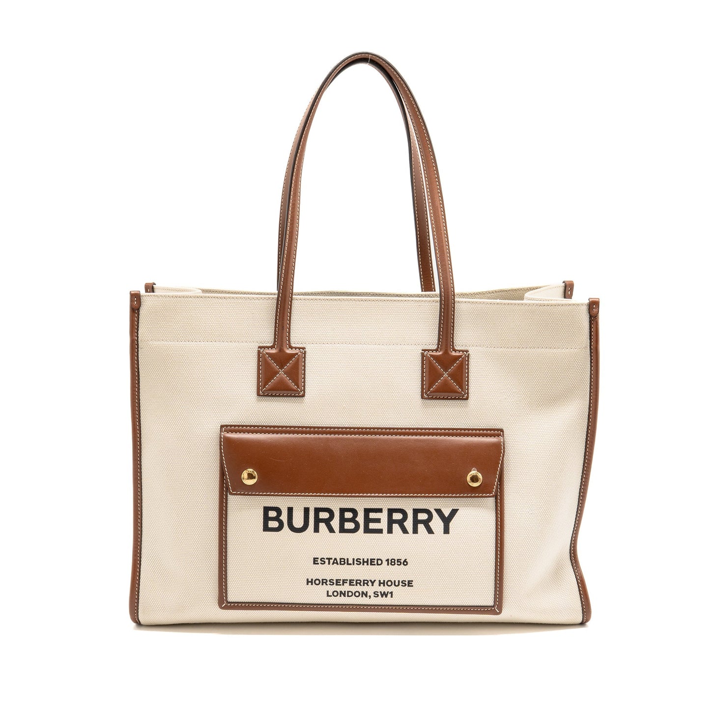 Burberry Medium Freya Tote Canvas/Leather Natural/Tan
