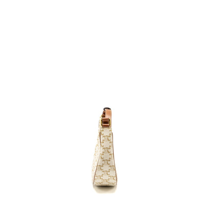 Celine Purse Triomphe Canvas/ Calfskin White / Brown
