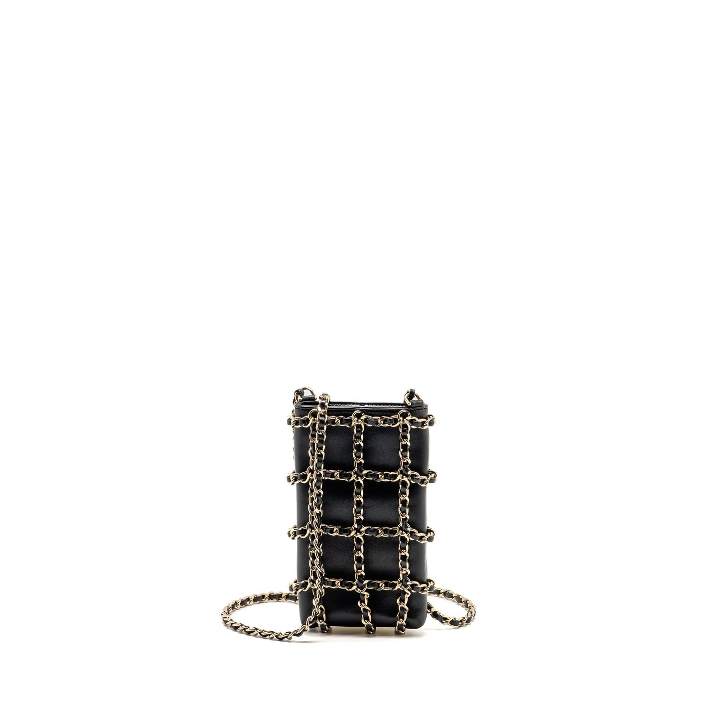 Chanel Gold Clutch O Chain Vertical phone holder lambskin black GHW