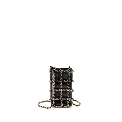Chanel Gold Clutch O Chain Vertical phone holder lambskin black GHW
