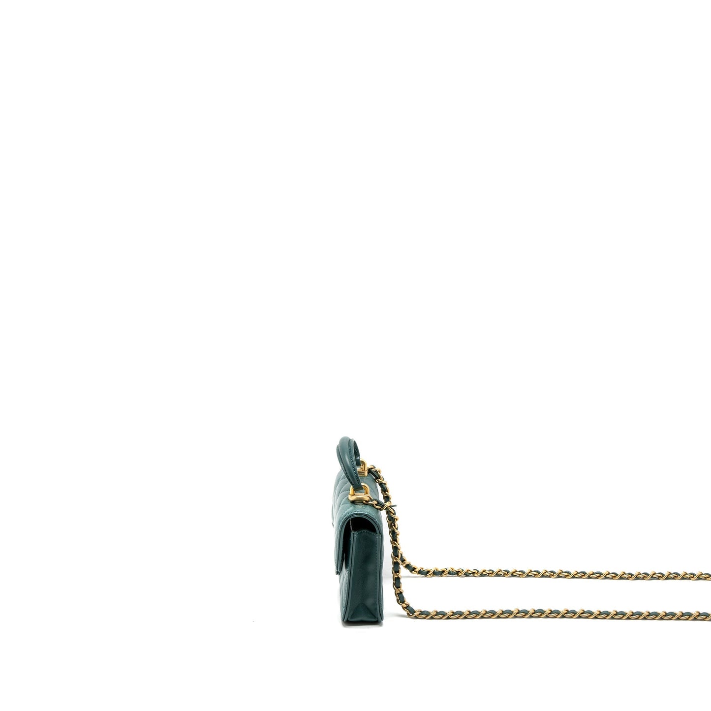 Chanel Mini Top Handle Flap Bag Lambskin Green Brushed GHW