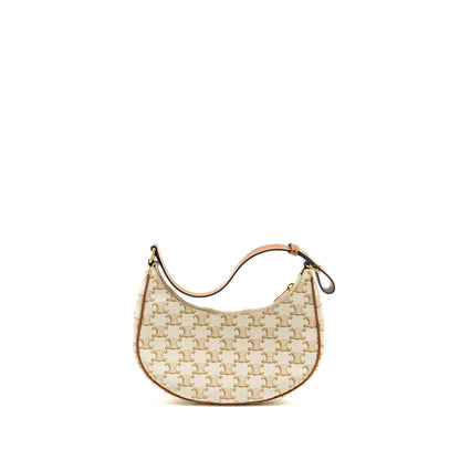 Celine Purse Triomphe Canvas/ Calfskin White / Brown