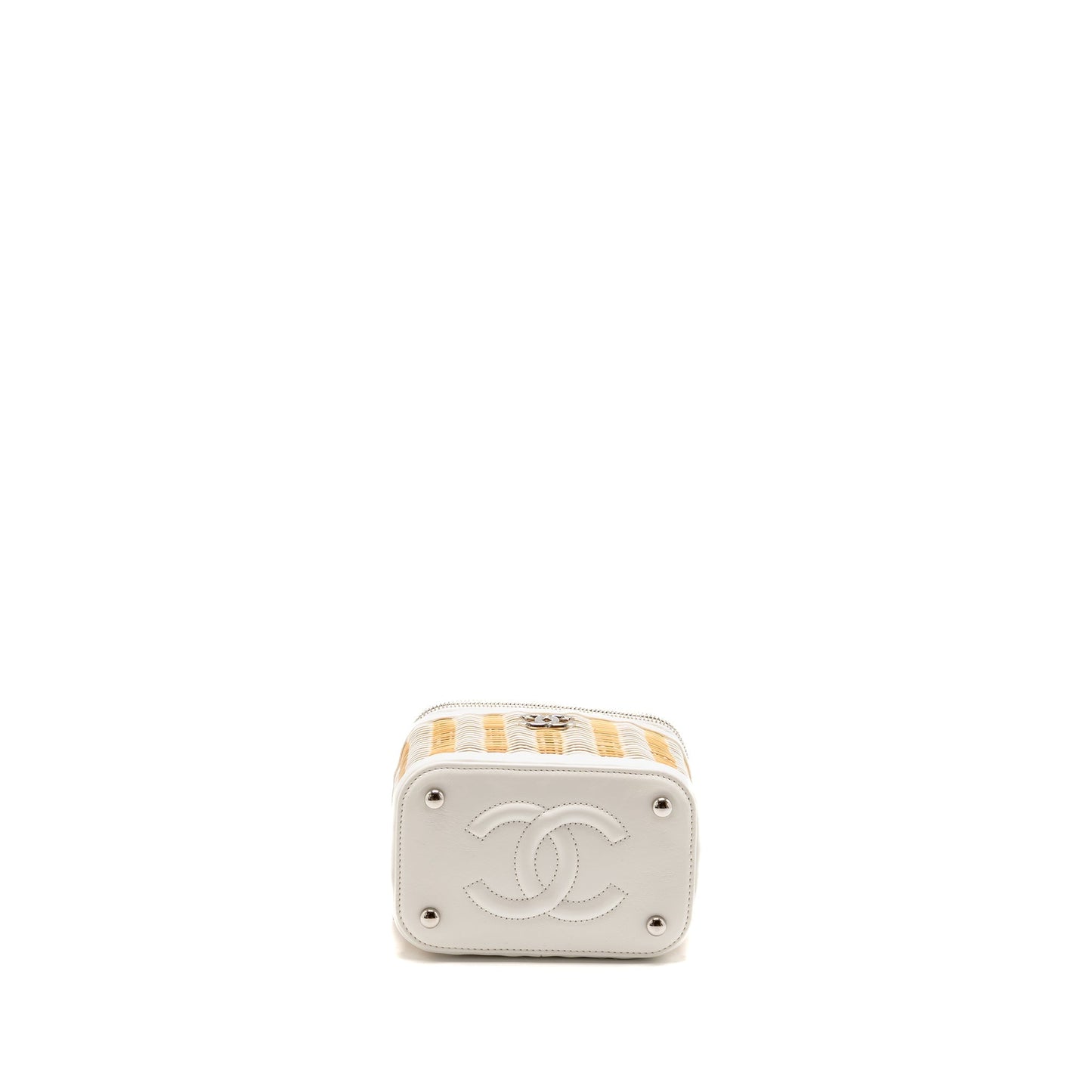 Chanel top handle vanity case bag calfskin/raffia white SHW