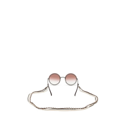 Chanel round sunglasses with chain red