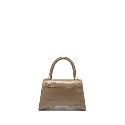 Balenciaga Small Hourglass Purse Crocodile-Embossed Calfskin Dark Beige