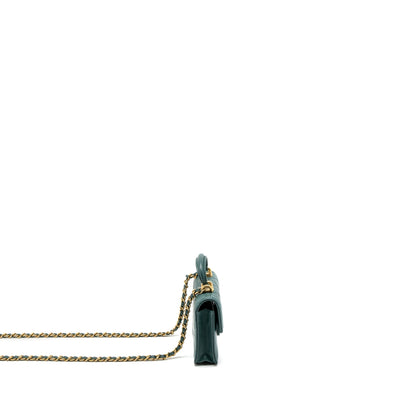 Chanel Mini Top Handle Flap Bag Lambskin Green Brushed GHW