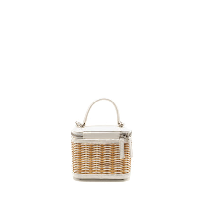 Chanel top handle vanity case bag calfskin/raffia white SHW
