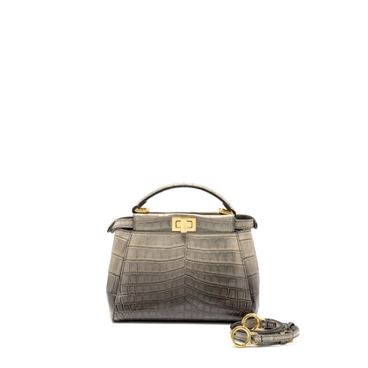 Fendi Mini Peekaboo Purse Crocodile Grey
