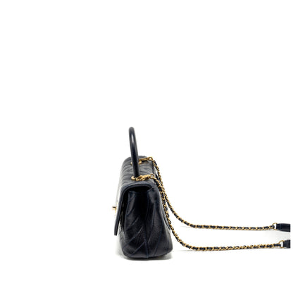 Chanel Small Coco Handle Chevron Calfskin Dark Blue GHW