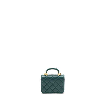 Chanel Mini Top Handle Flap Bag Lambskin Green Brushed GHW