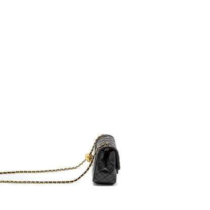 Chanel Pearl Crush Mini Square  Flap Bag Lambskin Black GHW (microchip)