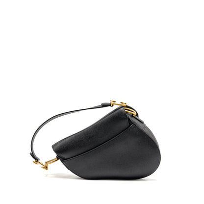 Dior Saddle Purse with Strap Grained Calfskin Black