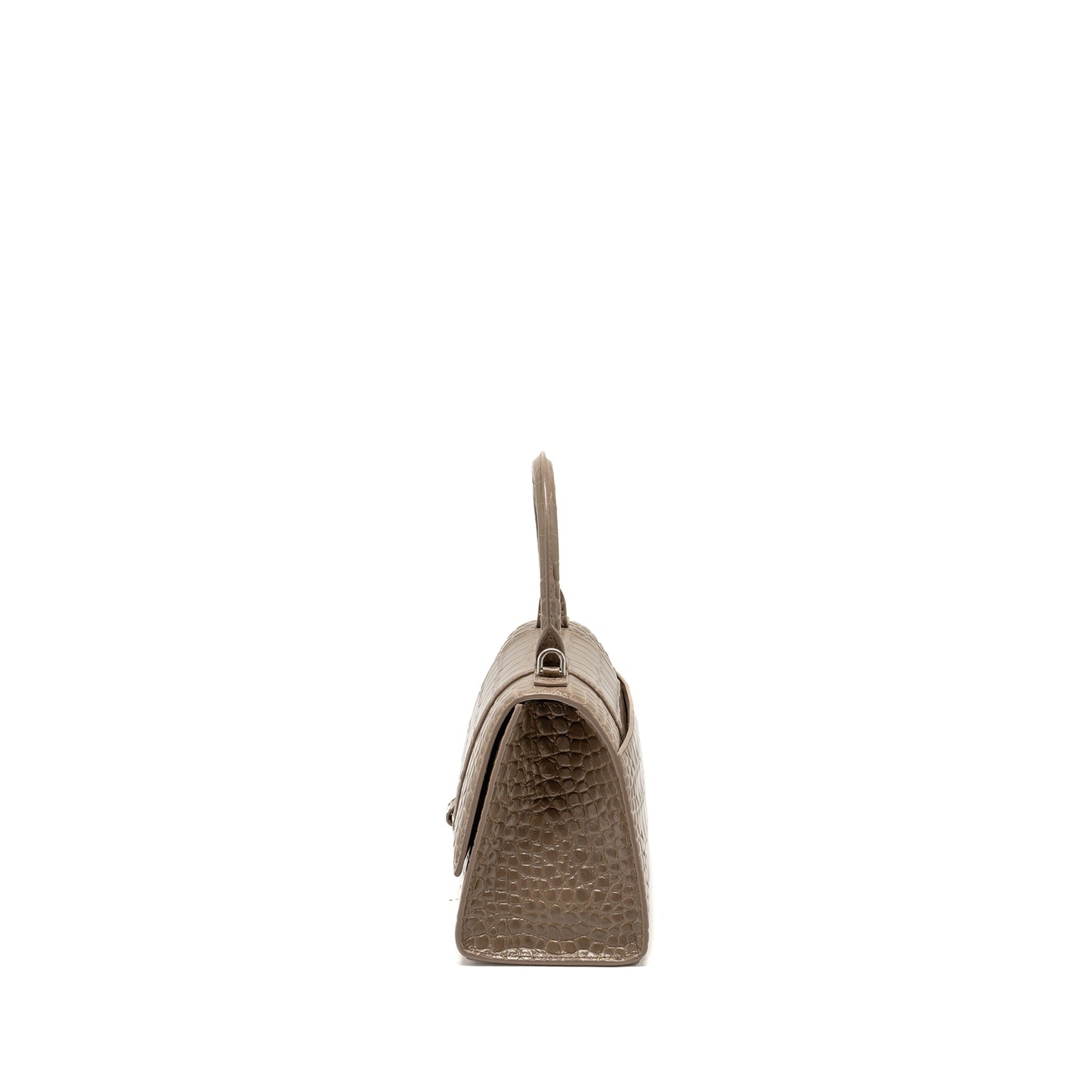 Balenciaga Small Hourglass Purse Crocodile-Embossed Calfskin Dark Beige