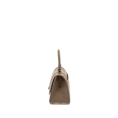Balenciaga Small Hourglass Purse Crocodile-Embossed Calfskin Dark Beige