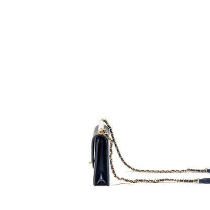 Chanel pearl decorated quilted flap bag lambskin navy GHW