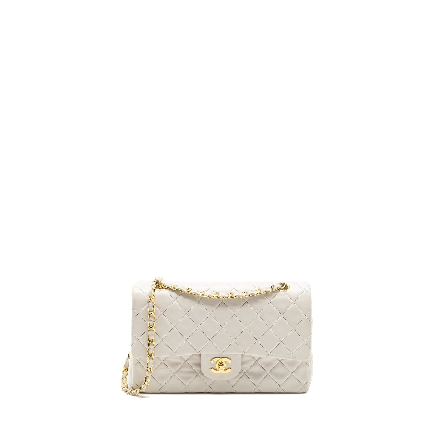 Chanel vintage Medium Classic Double Flap Bag Lambskin White GHW