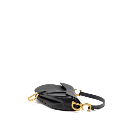 Dior Saddle Purse with Strap Grained Calfskin Black