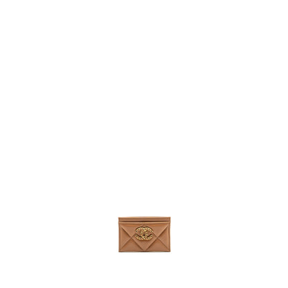 Chanel 19 Card Holder Lambskin Caramel GHW (Microchip)
