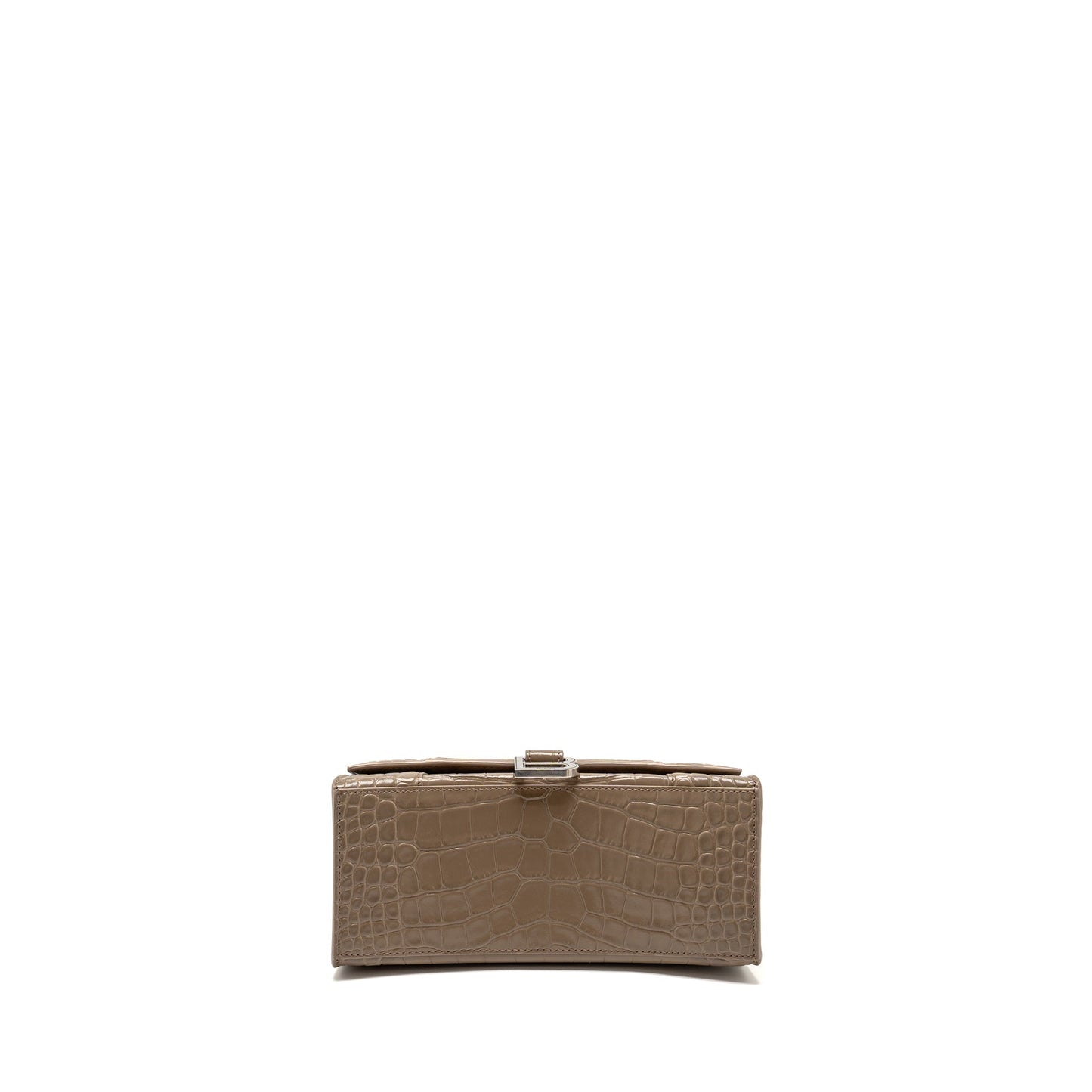 Balenciaga Small Hourglass Purse Crocodile-Embossed Calfskin Dark Beige