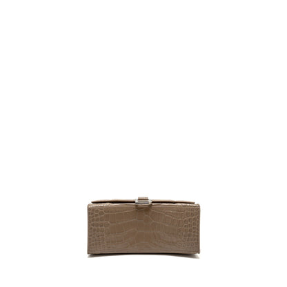 Balenciaga Small Hourglass Purse Crocodile-Embossed Calfskin Dark Beige