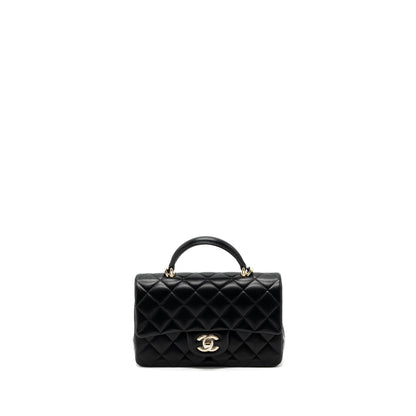Chanel Top Handle Mini Rectangular Flap Bag Lambskin Black LGHW(Microchip)