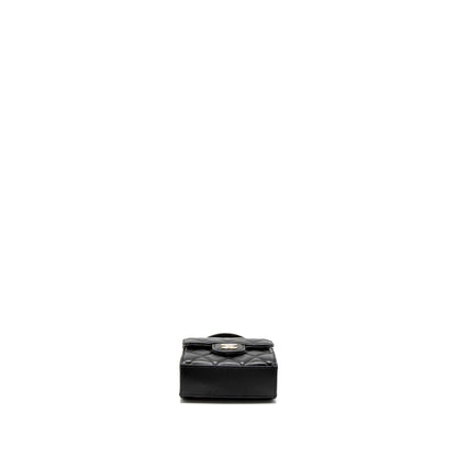 Chanel Top Handle Mini Flap Bag Lambskin Black LGHW (Microchip)
